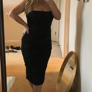 PLT black midi ruched dress